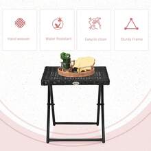 Small Square Patio Side Table With Woven Top For Balcony & Porch - Black - View 5