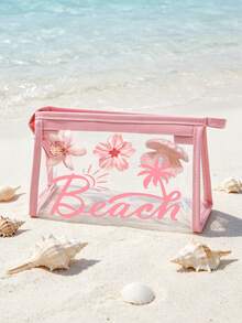 Borsa da spiaggia in PVC impermeabile con stampa "Beach" (con decorazione a conchiglia e stella marina) -- Borsa da toilette in PVC, organizer da viaggio in PVC con cerniera. Borsa da toilette per trucco leggera e resistente allo sbiadimento (unisex), astuccio cosmetico portatile approvato TSA, design facile da pulire. Ideale come regalo borsa trucco per madri, insegnanti, amici, infermieri; organizer da toilette essenziale per vacanze scolastiche, stagione di ritorno a scuola; regalo per la festa della mamma, essenziale per viaggi e estate. - Multicolore - Visualizzare 5