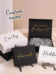1 pieza Caja de regalo personalizada con cinta magnética, caja de regalo magnética personalizada con tapa para propuesta de padrinos, boda, damas de honor, aniversario y regalo de novia, regalo único - Multicolor - Ver 2
