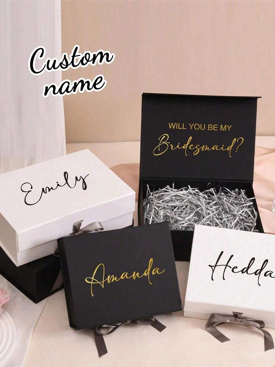 1 pieza Caja de regalo personalizada con cinta magnética, caja de regalo magnética personalizada con tapa para propuesta de padrinos, boda, damas de honor, aniversario y regalo de novia, regalo único