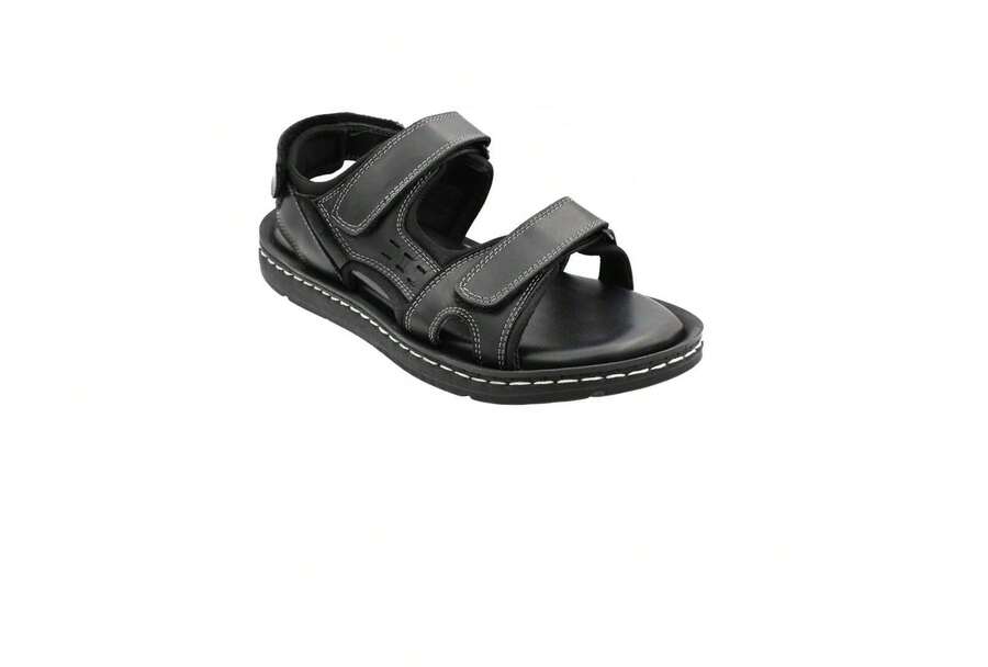 48+ Hours 48 HOURS 7501 Soft Leather Sandal With Straps, Comfort Insole. Comfortable, Cushioned, Flexible, Anatomical, Natural Rubber Sole. Spring/Summer, Shipping 24 To 4 - Black - View 1