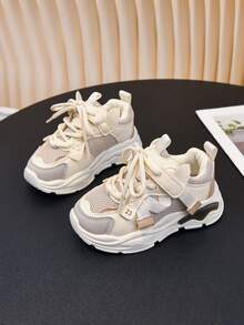1 par de zapatillas deportivas de moda unisex para niños y niñas, zapatos casuales cómodos y antideslizantes, adecuados para exteriores y escuela, adecuados para primavera, otoño y todas las estaciones - Beis - Ver 5