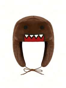 Autumn/Winter Outdoor Novel Cartoon Design Embroidered Ear-Protective Double-Layer Thickened Warm Coral Fleece Ushanka Hat - Camel - View 1