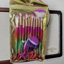 4-Piece/11-Piece Multifunctional Mermaid Makeup Brush Set, With Soft Bristles Suitable For Foundation, Eyeshadow, And Contouring. Mermaid Tail Eye Makeup Brush Set, Suitable For Beginners And Professional Makeup Artists, An Ideal Gift Choice. - Multicolor - View 9