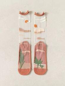 1 Pair Women's Ultra-Thin Summer Sheer Glass Silk Mid-Calf Socks, Sweet Cute Slouch Socks, Suitable For Daily And Date Wear - Multicolor - View 8