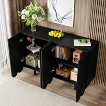 Sideboard, Teardrop-Shaped Sideboard With Molded Doors And Soft-Close Hinges - Black - View 3