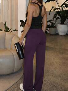 1 Pair Of Women's Loose-Fitting, Solid-Color Wide-Leg Yoga Pants, Comfortable And Versatile, Suitable For Running, Working Out, And Yoga In Spring - Purple - View 8