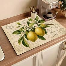 1pc Lemon Print Absorbent Drying Mat, Kitchen Decor Coffee Machine Mat, Laundry Room Accessory Handmade Coffee Pot Drip Tray, Kitchen Floor Mat, Table Mat, Kitchen Countertop Dish Drying Mat, Breakfast Mat, Heat Resistant Drip Tray With Non-Slip Backing, Diatomaceous Earth Drip Tray, Stain Concealing, Super Absorbent Kitchen Drip Tray, Easy To Clean Dish Rack Mat, Perfect For Kitchen, Dining Table, Coffee Shop, Bar, Holiday, Party, Home Decor, Holiday Gift - Multicolor - View 6