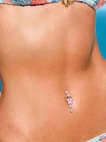 1-5pcs Elegant Pink CZ Butterfly Dangle Clip-On Belly Ring, Silver Plated No-Piercing Navel Ring For Women, Beach & Party Jewelry - Pink - View 5