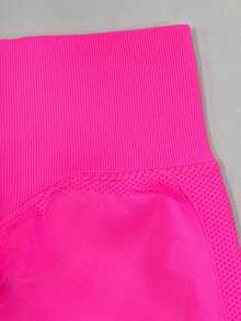 Calções desportivos femininos de cintura alta com efeito levantador de rabo, calções para corrida e treino ao ar livre, calções magenta para levantamento de peso e treino com efeito levantador de rabo, adequados para ginásio, ioga, exercício, ciclismo, pilates, item de moda estilo desportivo diário - Rosa Avermelhado - Ver 3