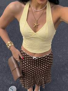 Women's Hollow Lace Camisole, Yellow Summer Beach Top, Suitable For Vacation And Casual Wear - Yellow - View 7