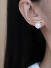 1 Pair Fashionable Elegant Pearl Earrings, French Retro Luxury Earrings Suitable For Daily Wear For Women - Baby Pink - View 6