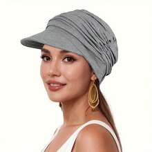 Nuevo Verano Otoño Mujer Sombrero con Visera Pañuelo Suave Cómodo Material de Viscosa Sombrero Suave para Mujer con Banda Elástica Incorporada en la Parte Trasera Sombrero - Color azul marino - Ver 5