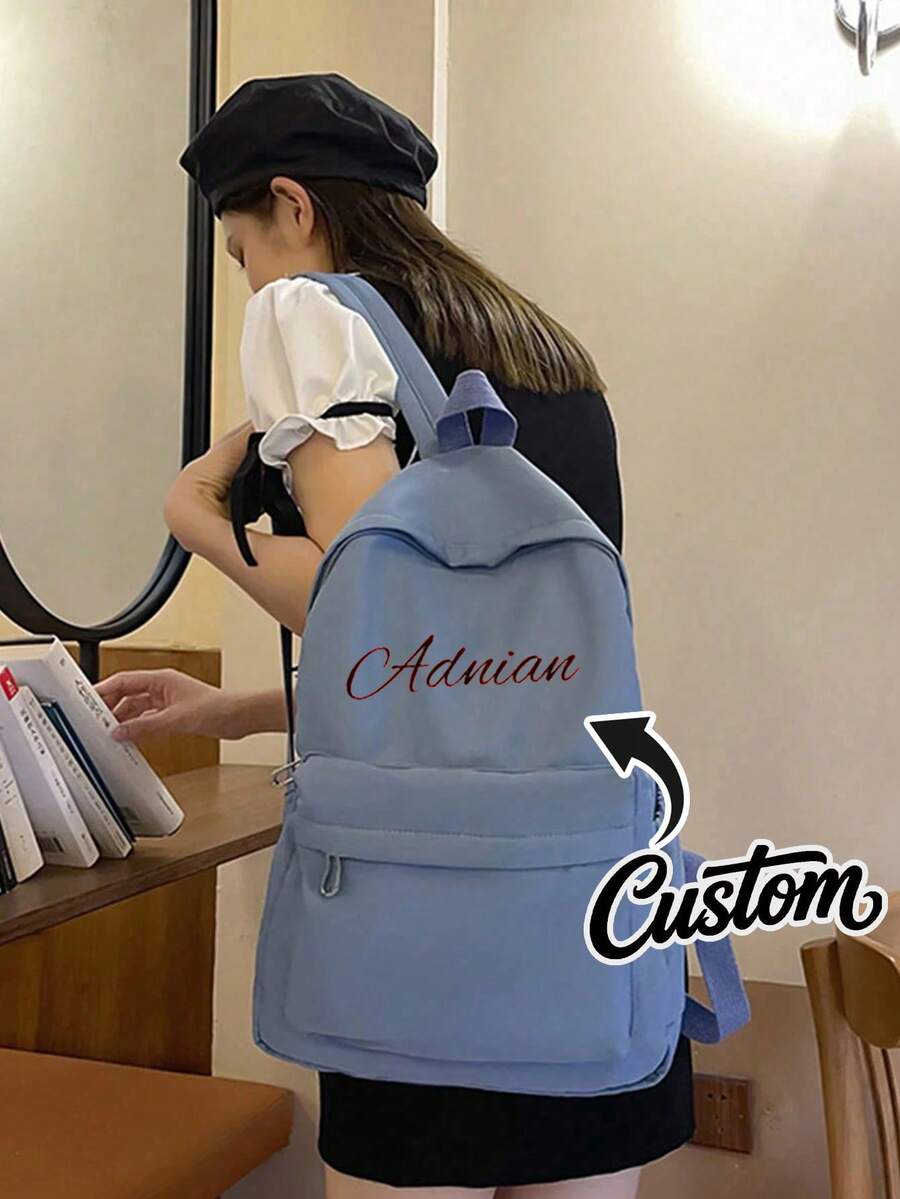 Ransel Kustom, Musim Kembali ke Sekolah, Resleting Nilon, Warna Polos Kasual, Dapat Dicetak Huruf Nama, Perlengkapan Hadiah Natal, Musim Kembali ke Sekolah 2026 - MultiWarna - View 1