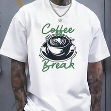 Casual Cafe Break Graphic T-Shirt, Men's, 180g Cotton, Crew Neck, Sizes S-XXXL - White - View 9