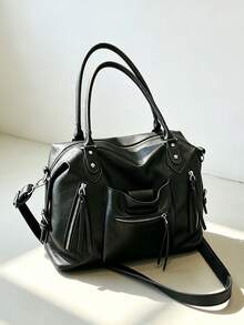 Large Capacity High-End New Style One Shoulder Crossbody Bag, Vintage Versatile Tote Bag, Medieval Motorcycle Style - Black - View 10