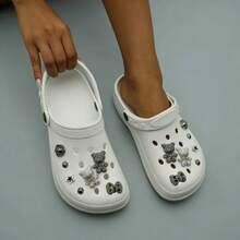 UCCVI 2026 New Gray EVA Clogs With Bling Rhinestone Bear & Star Charms, Lightweight Anti-Slip Garden Shoes, Fashion Slip-On Beach Slippers For Women - White - View 10