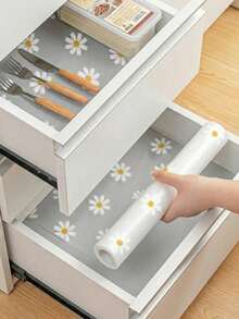 1 Roll Daisy Pattern Kitchen Cabinet Shelf Liner, Non-Adhesive Drawer Mat, Anti-Slip Refrigerator Pad, EVA Waterproof Fridge Liner, Easy Cleaning Placemat - Multicolor - View 1