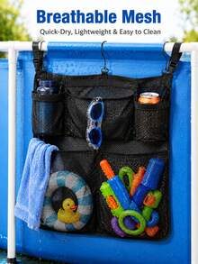 1pc/Set Large Capacity Hanging Pool Storage Organizer Bag, Foldable Mesh Toy Storage Bag With Multiple Pockets, Hooks And Adjustable Shoulder Strap, Suitable For Above Ground Pool, Bathroom And Outdoor Accessories - Multiple Styles - View 4