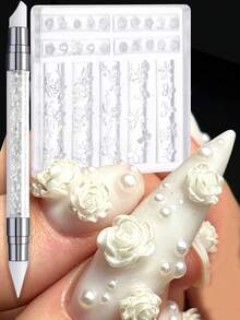 3D Sculpted Flower Molds, Silicone Nail Art Molds, High-Quality Reusable DIY Nail Art, Phone Case, And Stationery Craft Molds, Exquisite Floral Designs, Ice Flower Lily, Five-Petal Flower 3D Sculpted Relief Decorations. - Clear - View 3