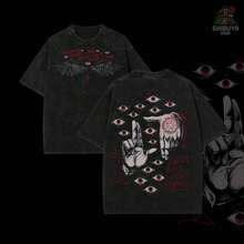 Camisetas Wings Hellsing Retro Vintage Wash Unisex Oversize de Algodón Grueso Lavado al Ácido, Regalo para Fanáticos del Anime, Sudaderas con Gráficos, Ropa de Hombre, Streetwear - Negro - Ver 1