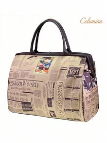 Ladies' Vintage Newspaper Print Canvas Handbag/Tote Bag/ Purses, Beach Bag,Perfect For Commute Or Back To School Travel Essential The Best Gift - 彩色 - 查看 12