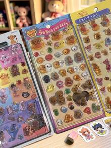 3D Cute Stickers, Fun Shiny Embossed Decor, Removable Without Residue, 3D Reusable Decorative Stickers, 3D Fun Japanese Anime Stickers, Thick Texture, Self-Adhesive Waterproof Non-Sticky Decorative Stickers - Multicolor - View 2