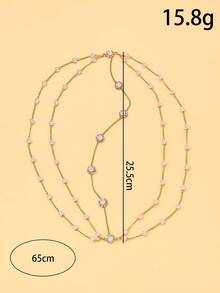 1pc Multi-Layer Pearl Hair Chain Women's Greek Style Niche Design Bridal Headpiece Elf Style Head Chain - Gold - View 2