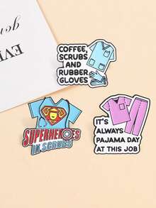 Medical Humor Ceramic Pin, Mini Pajamas, Scrub Uniform, Toner, Rubber Gloves, Superhero Quotes, Daily Wear For Nurses And Doctors - Multicolor - View 6