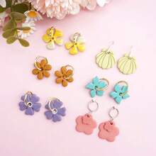 Asymmetric Flowers/Shell Shape Polymer Clay Cutter Ins Style Earring Soft Ceramic Mold DIY Pendant Jewelry Cutting Clay Tool - Pink - View 4