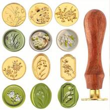 6pcs Gold Alloy Wax Seal Stamp Set With Replaceable Wooden Handle - Cat, Camellia Pattern, For Invitations, Cards, Envelopes And Gift Packaging, Stamps, Floral Pattern - A - View 1