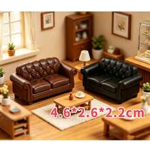 Artificial Single/Double Black Mini Sofa With Cushion, Resin Dollhouse Scene Decor, Desktop Model House Ornament, Photography Prop, Christmas Halloween Holiday Gift - Multicolor - View 9