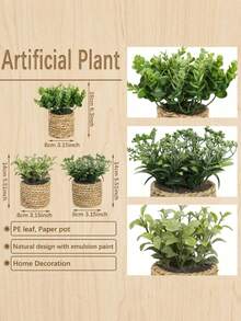 1/2/3pcs Artificial Grass Vine Small Potted Plants, Same Style, Gift, Artificial Plants, Green, PE And Polyester Fiber Material, Handmade, Wedding Decoration - Green-f - View 3