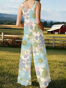 Watercolor Style Large Flower Print Women's Adjustable Strap Overalls Regular Women's Clothing, Women's Jumpsuits & Rompers, Women's Jumpsuit - 彩色 - 查看 2