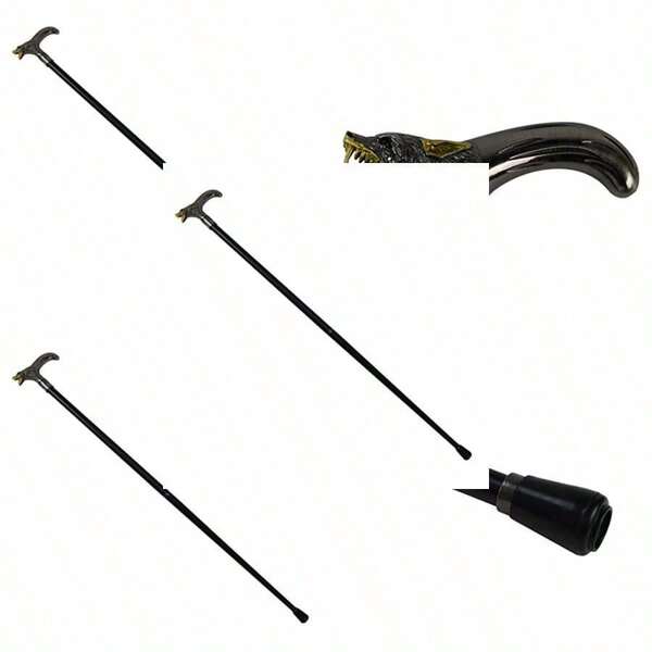 Treasure Gurus Howling Wolf T Handle Head Cane 2 Piece Steel Metal Shaft Travel Walking Stick