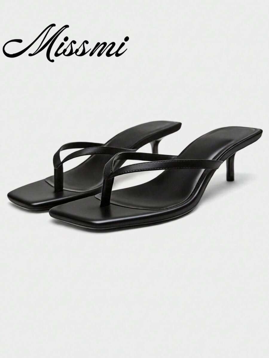French Style Women's Summer New Toe-Post Thin Heel High Heel Sandals With Back Strap Kitten Heel Flip-Flop Slides