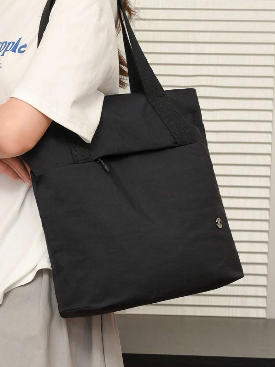 Tas Tote Multifungsi Serbaguna Minimalis Harian untuk Pria, Tas Bahu, Tas Sekolah Mahasiswa, Gaya Y2K - Hitam - View 1