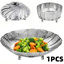 1 Piece - Extendable Stainless Steel Steamer Basket - Foldable And Adjustable Vegetable Steamer Basket, Drain Basket, Suitable For Most Cookware, Ideal For Cooking Pasta, Vegetables, And Seafood, Suitable For Everyday Household Steaming Preparation. - View 2