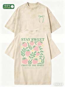 E Vacation, Design, Comfortable Fit, Unisex Clothing, Fashion Lovers, Outdoor Clothing, Casual Clothing, Elastic T-Shirt, Stylish Graphic Tees, Washed Cotton Summer Clothes - 杏色 - 查看 1