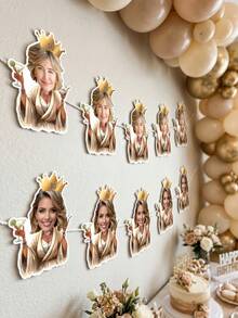 6/12/18件客製化照片與文字生日橫幅，女王皇冠派對裝飾，客製化照片生日女王皇冠臉部橫幅 - 彩色 - 查看 5