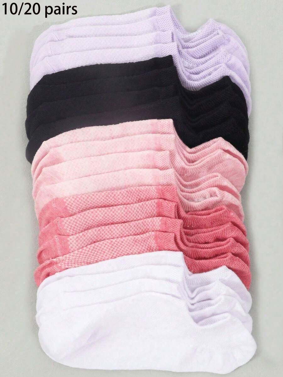 10/20 Pairs Multicolor Women's Boat Socks, Summer Thin Breathable Low-Cut Non-Slip No-Slip Heel Invisible Short Socks - Multicolor - View 1
