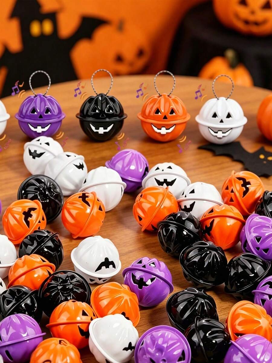 6pcs/1pc Colorful Halloween Pumpkin Decorative Bells, Suitable For Halloween Party Home Decor, Horror Theme Party Decoration, Halloween Trick Or Treat Prizes, Haunted House Decoration, Vintage Style Party Favors - One Size Fits All - View 1