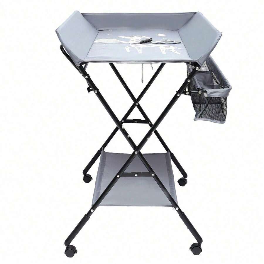 Height-Adjustable Baby Changing Table With Oxford Cloth, Iron Frame, And Storage Shelves - Grey - View 1