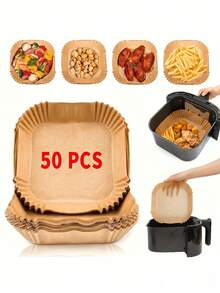 50pcs/100pcs Air Fryer Parchment Paper Liners, Non-Stick Oil-Absorbing Baking Paper, Leak-Proof Food Mat - Multicolor - View 6