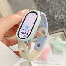 MI Watch Band, Soft Silicone Waterproof Replacement Strap, Compatible With Xiaomi Band 8/9/10, Designed For Women, Cute, Fashionable Strap - Blue and White - View 2