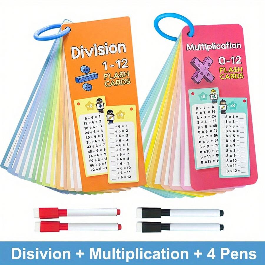 15pcs Multiplication And Division Flash Cards From 0 To 12 – Math Education Cards For Children 3 Years And Older, Reusable Teaching Materials, Suitable For Homeschooling And Early Education - A - View 1