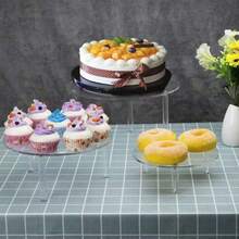Support de gâteau rond décoratif pour table de desserts, présentoir en acrylique, support d'affichage transparent avec ornement en cristal pour anniversaire et mariage - Blanc - Voir 1