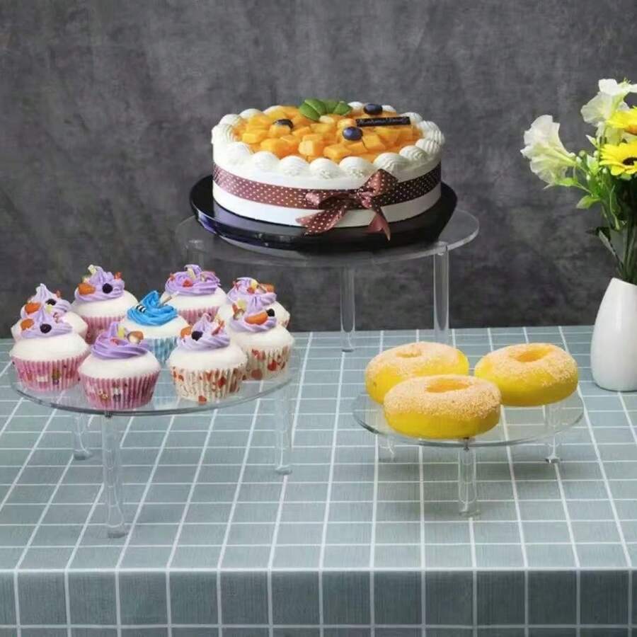 Support de gâteau rond décoratif pour table de desserts, présentoir en acrylique, support d'affichage transparent avec ornement en cristal pour anniversaire et mariage - Blanc - Voir 1