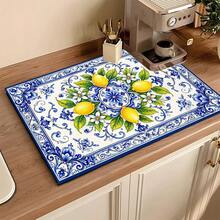 1 pieza Tapete de secado con patrón de limón para decoración de cocina, tapete para máquina de café, accesorio para lavandería, bandeja de goteo hecha a mano para cafetera, tapete de piso de cocina, tapete de mesa, tapete de secado de platos para encimera de cocina, tapete de desayuno, bandeja de goteo resistente al calor con respaldo antideslizante, bandeja de goteo de tierra de diatomeas, ocultador de manchas, tapete de goteo de cocina súper absorbente, tapete de escurridor de platos fácil de limpiar, perfecto para cocina, mesa de comedor, cafetería, bar, vacaciones, fiesta, decoración del hogar, regalo de vacaciones - Multicolor - Ver 2