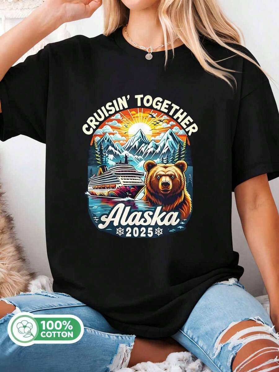 Cruisin' Together Alaska 2025 Kreuzfahrt T-Shirt - Schwarz - Übersicht 1